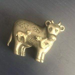 Pewter Cow Necklace, Earrings & Brooch Set